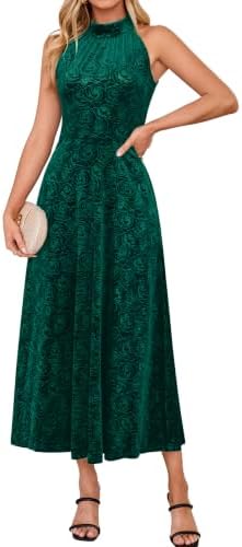 Embossed rose velvet halter maxi in Dark Green