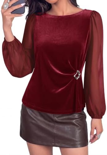 Wine red velvet peplum blouse in Wine Red