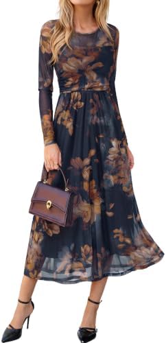 Square neck mesh maxi with flared cuffs in Coffee Floral