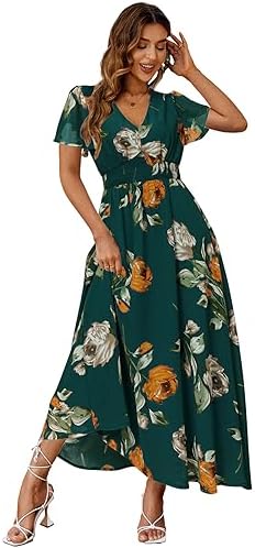 Emerald ruffle sleeve floral maxi in Emerald Green