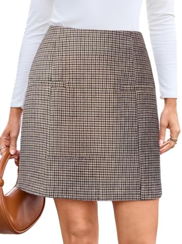 Houndstooth high waist mini skirt in Khaki