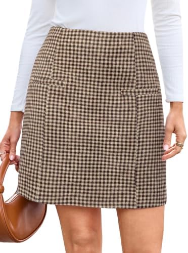 Houndstooth high waist mini skirt in Brown