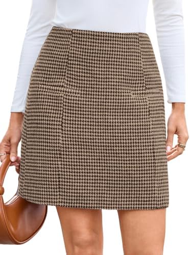 Houndstooth high waist mini skirt in Coffee