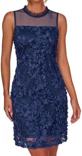 Embroidered mesh sleeveless mini in Navy Blue