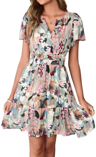 Tiered hem floral summer mini in Green Pink Floral