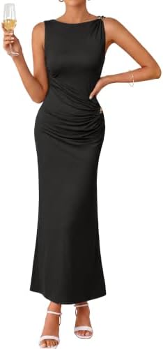 Ribbed ruched bodycon maxi dress in Black