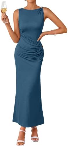 Ribbed ruched bodycon maxi dress in Dark Blue