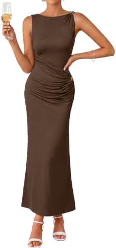 Ribbed ruched bodycon maxi dress in Coffee Brown