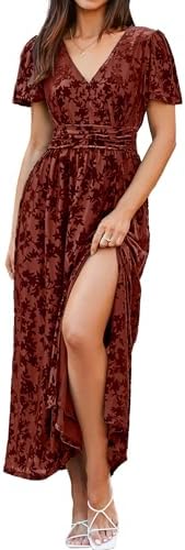Burnout velvet flutter sleeve maxi in Burnout Rust