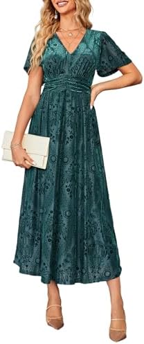 Velvet maxi dress in Green Floral