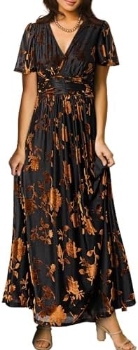 Velvet maxi dress in Brown Floral