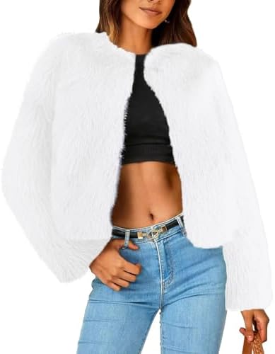Furry cropped jacket in White