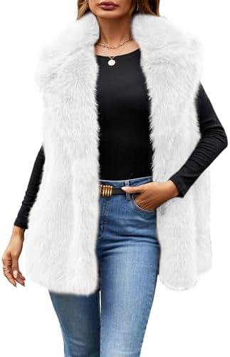 Sleeveless faux fur vest in White