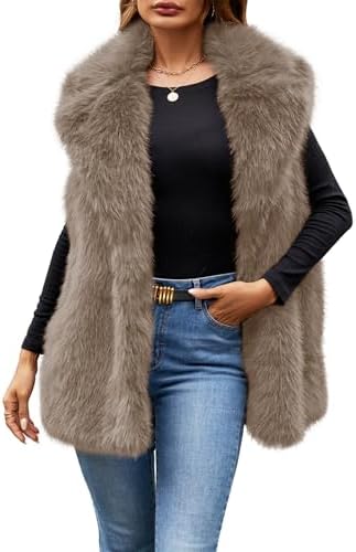 Sleeveless faux fur vest in Khaki