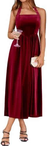 Halter tie back velvet maxi in Wine Red