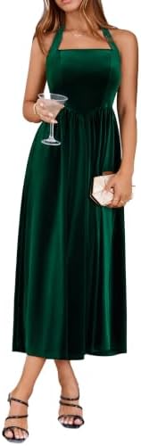 Halter tie back velvet maxi in Dark Green