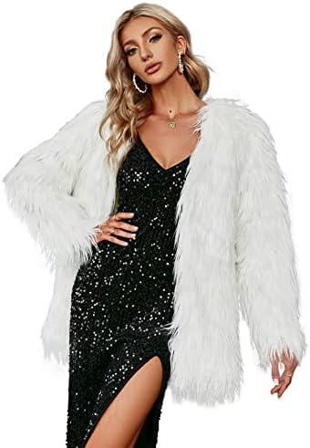 Fluffy white faux fur jacket in White