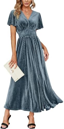 Velvet maxi dress in Grey Blue