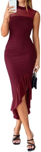 High neck mermaid ruffle maxi in Wine Red