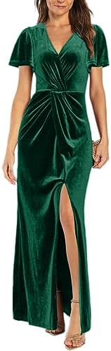 Twist front velvet maxi dress in Green