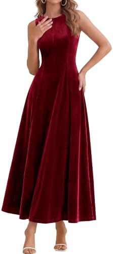 Crewneck velvet A-line maxi in Wine Red