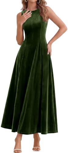 Crewneck velvet A-line maxi in Army Green