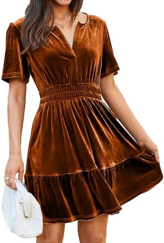 Velvet V-neck cocktail mini with pockets in Burnt Orange