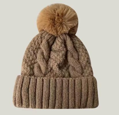 Pompom knit hat in Khaki