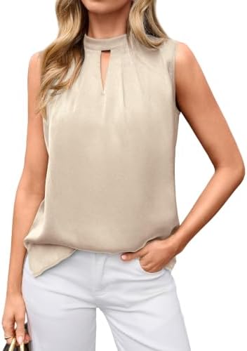 Apricot satin keyhole tank blouse in Apricot