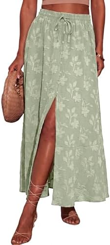 Drawstring boho maxi skirt in Sage Green