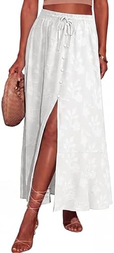 Drawstring boho maxi skirt in White