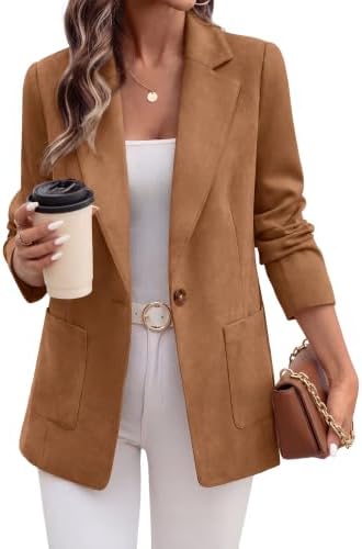 Caramel faux suede single button blazer in Caramel