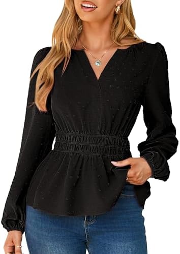 Black swiss dot peplum top in Black