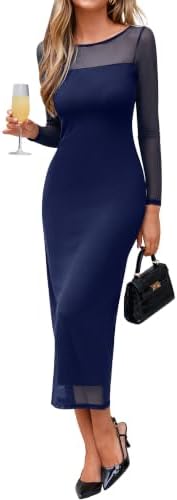 Long sleeve mesh bodycon maxi in Navy Blue