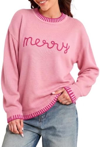 Pink lettered oversized Christmas pullover in Pink