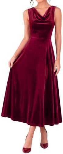 Cowl neck velvet midi dress in Velvet Wine Red