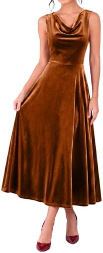 Cowl neck velvet midi dress in Velvet Burnt Orange