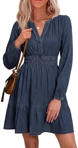 Western denim mini with lantern sleeves in Denim Navy