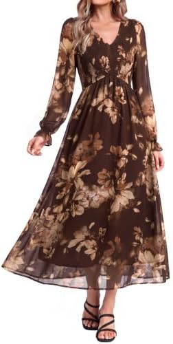 Lined chiffon empire waist maxi dress in Brown