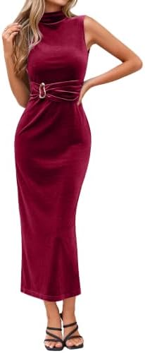 Mock neck velvet maxi dress in Wine Red