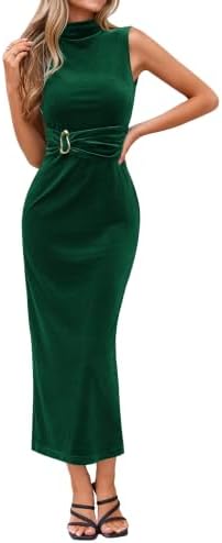 Mock neck velvet maxi dress in Ink Green