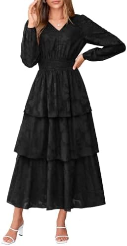Clip jacquard three tier maxi dress in Black
