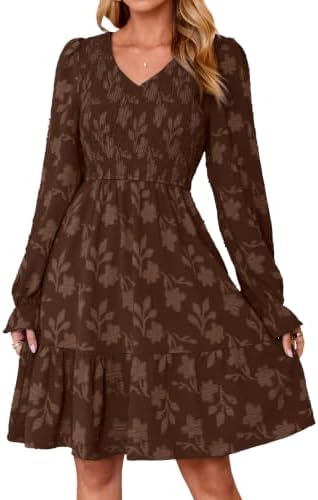 Smocked bodice floral-texture mini in Chocolate Brown