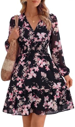 Navy floral chiffon wedding guest mini in Black Pink Floral
