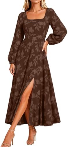 Square neck back tie slit maxi dress in Coffee