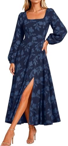 Square neck back tie slit maxi dress in Navy Blue