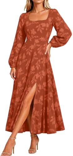 Square neck back tie slit maxi dress in Orange