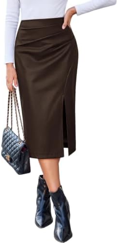 Ruched faux leather pencil skirt in Coffee