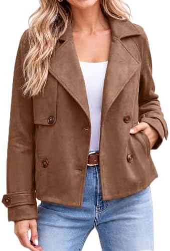 Double breasted faux suede jacket in Coffee