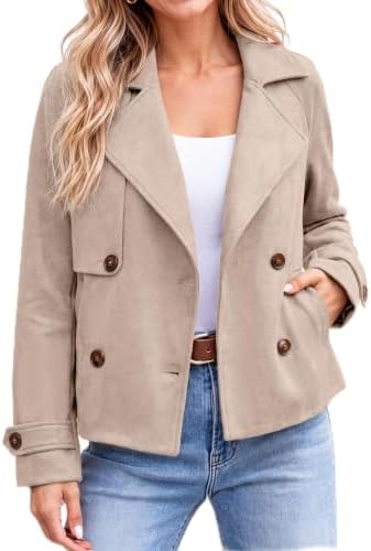 Double breasted faux suede jacket in Gray Beige